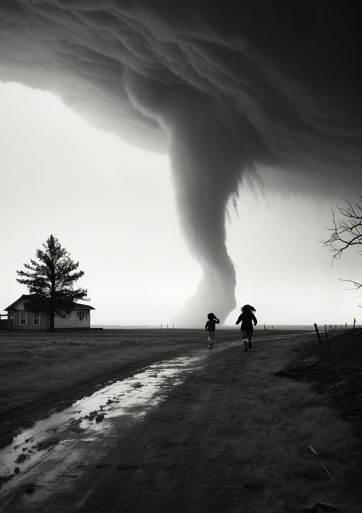 People running away from the tornado architecture outdoors nature. AI generated Image by rawpixel.