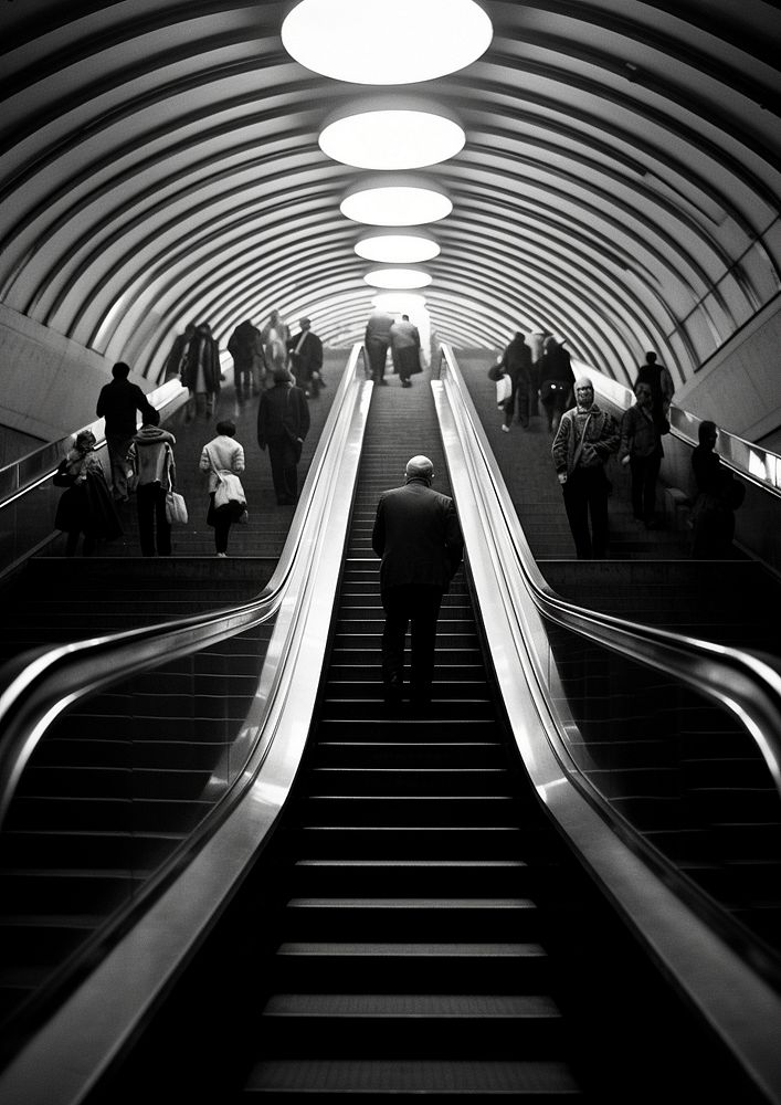 People walking in the metro station architecture staircase motion. AI generated Image by rawpixel.