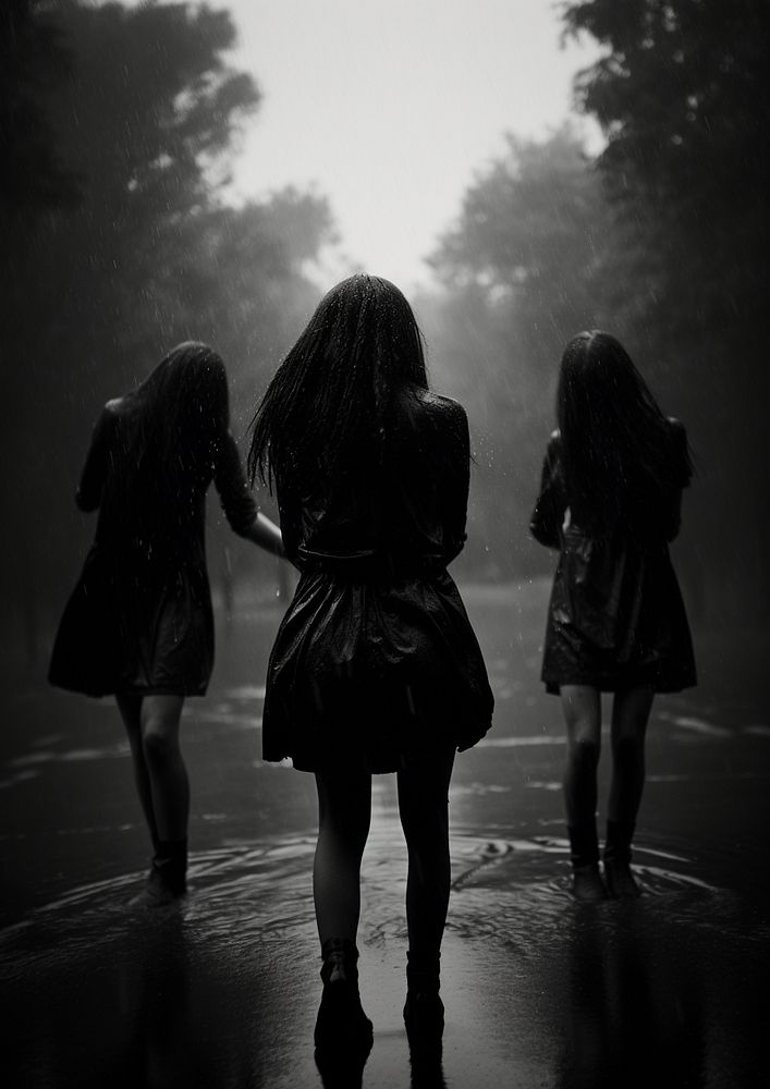 Three teenage dancing in the rain silhouette footwear outdoors. AI generated Image by rawpixel.