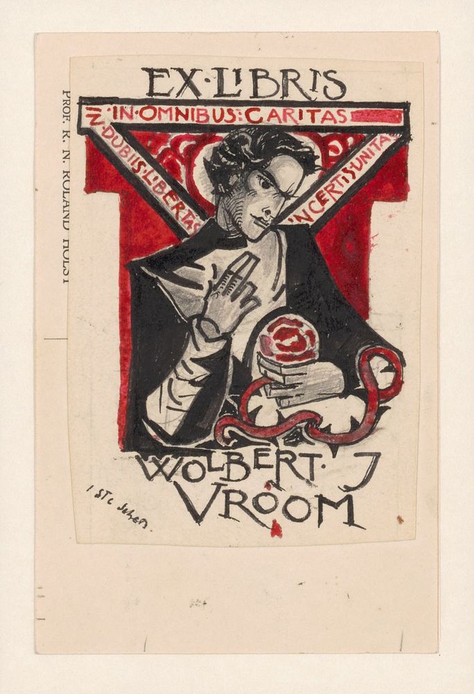 Ex libris van Wolbert J. Vroom (in or after 1924 - 1925) by Richard Nicolaüs Roland Holst