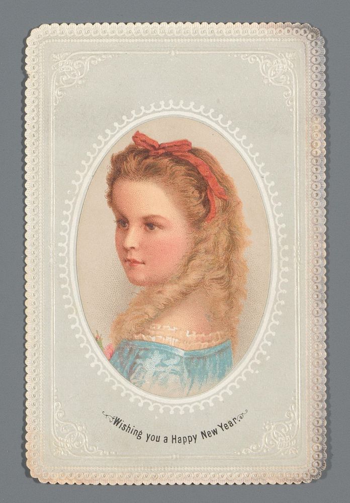 Nieuwjaarswens met ovaal portret van een onbekend meisje (c. 1879 - c. 1920) by anonymous, Charles Goodall and Son and…