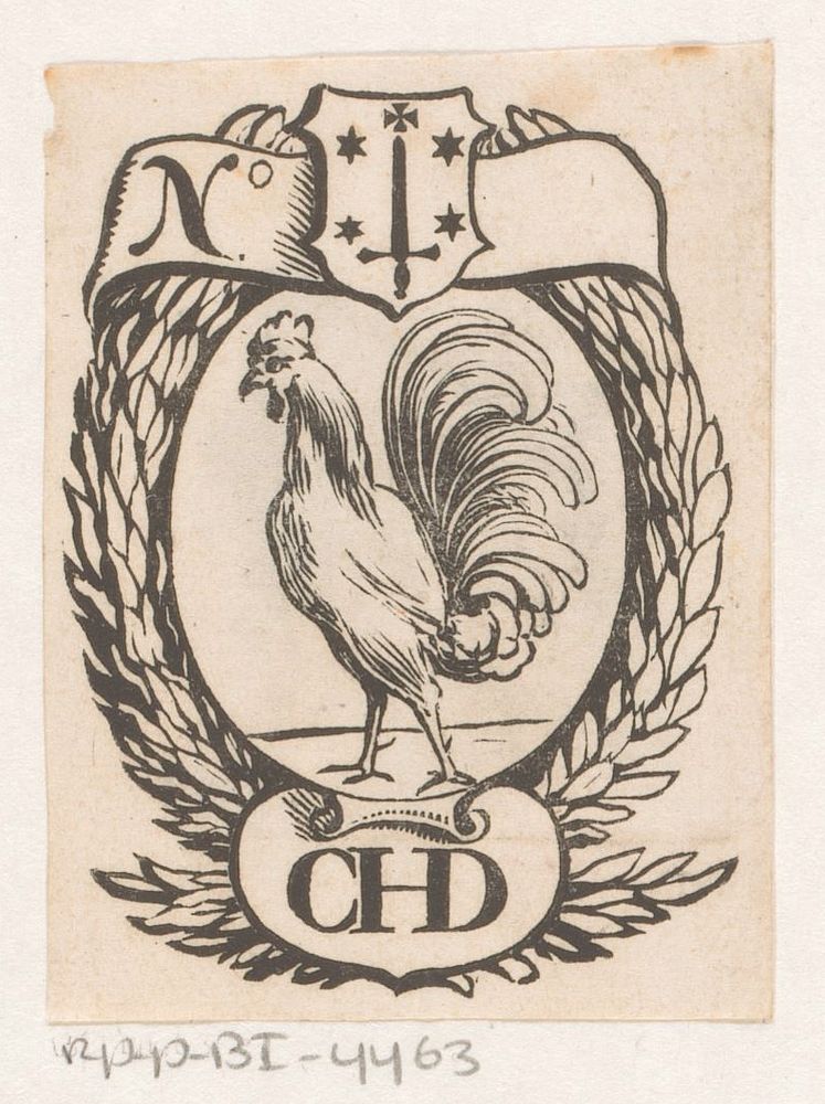 Vignet met een haan en het wapen van de stad Haarlem (1600 - 1699) by anonymous and Dirck de Bray