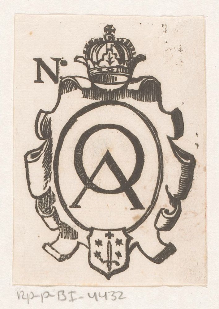 Vignet met een monogram, een kroon en het wapen van de stad Haarlem (1600 - 1699) by anonymous and Dirck de Bray