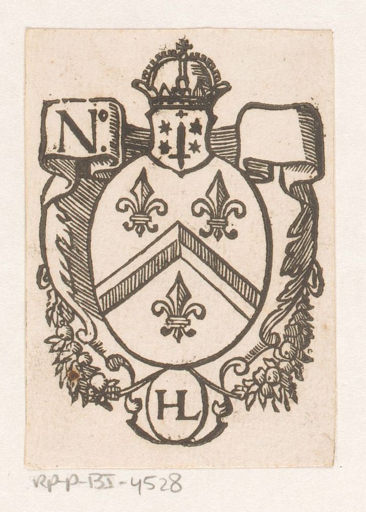 Vignet met een wapen, het wapen van de stad Haarlem met een kroon en een monogram (1600 - 1699) by anonymous and Dirck de…