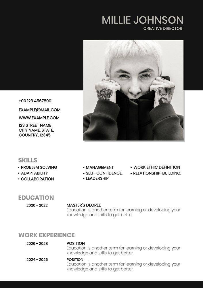 CV/Resume Word Document template free design for professional creative director
