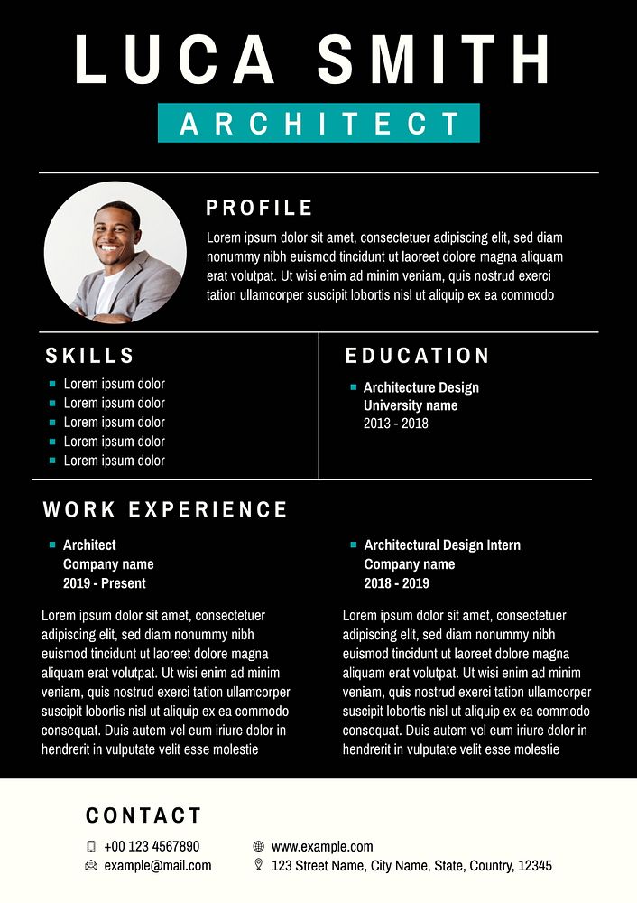 CV/Resume template Word Document free for professional architect