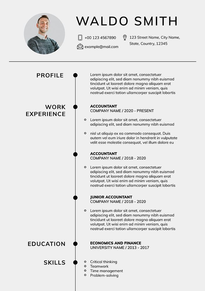 CV/Resume template word doc, free curriculum vitae for accounting job application