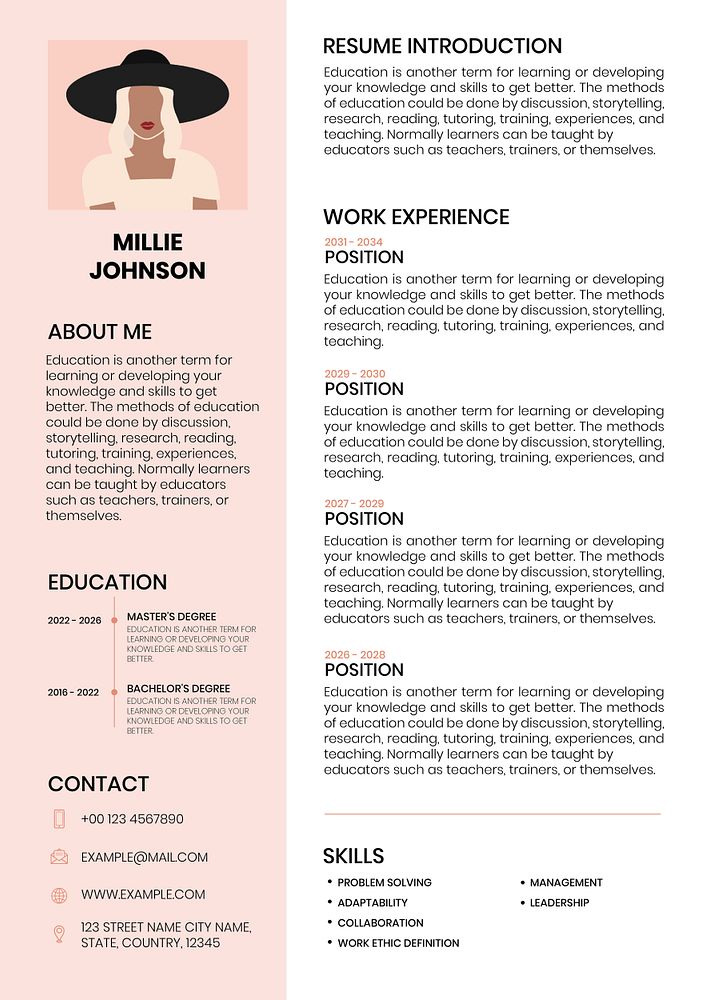 Word resume/CV template, free professional editable curriculum vitae for job application 