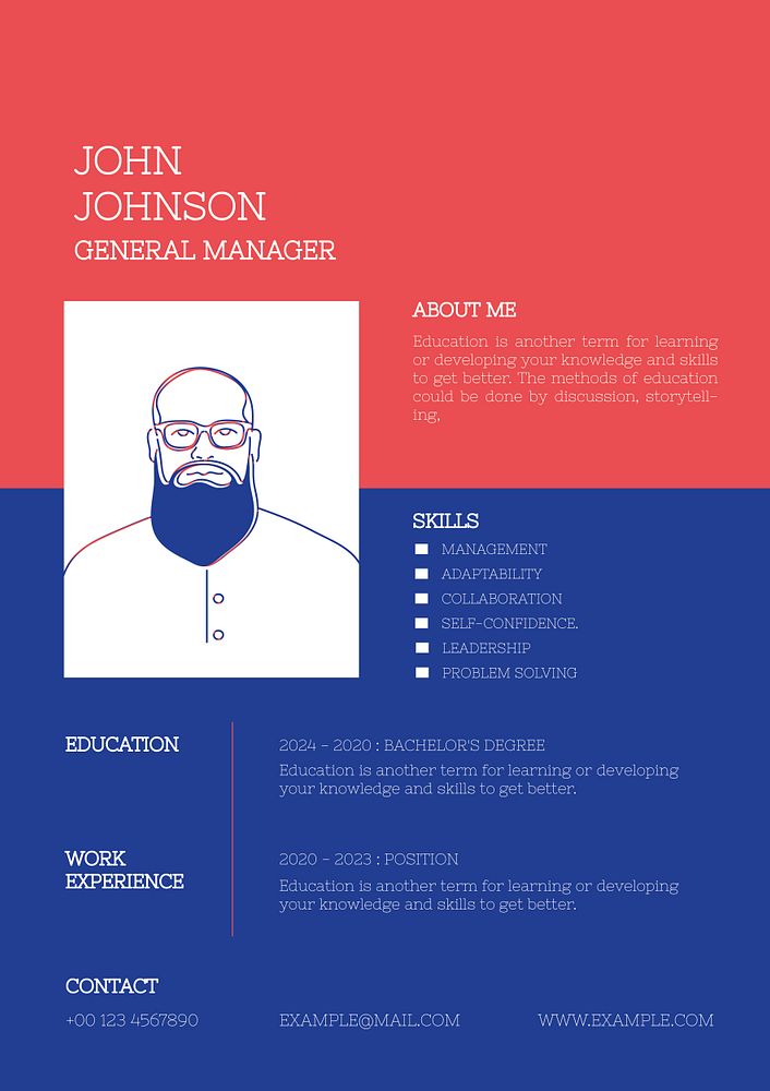 CV/Resume Word Document template free professional format for general manager