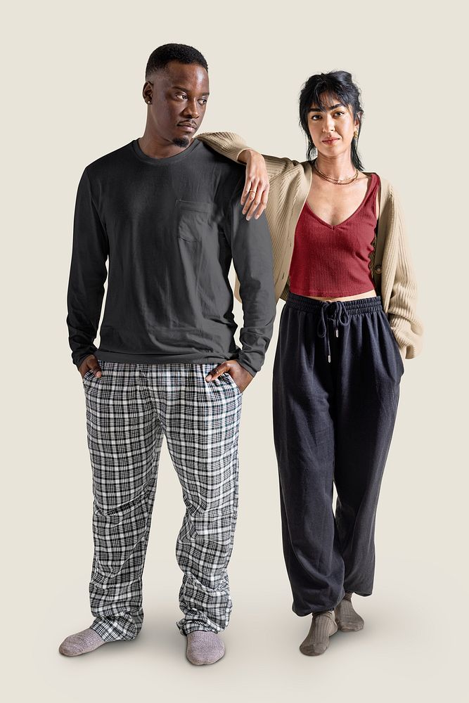Loungewear mockups, men's and women's apparel fashion design psd