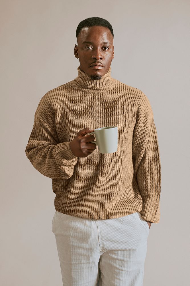 Men's turtleneck sweater mockup, autumn apparel fashion psd