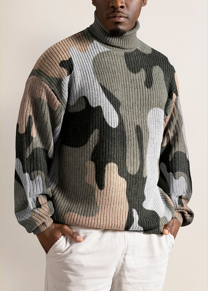 Turtleneck sweater mockup, men's autumn apparel fashion design psd