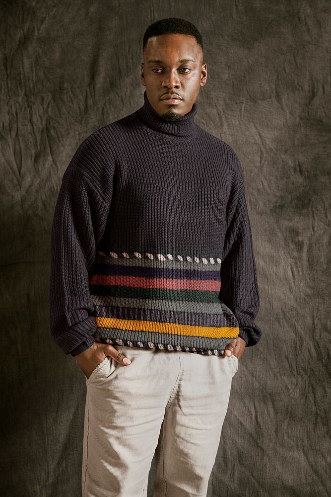 Turtleneck sweater mockup, men's fall apparel fashion design psd