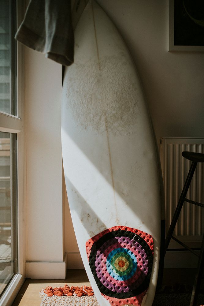 Surfboard in a living room