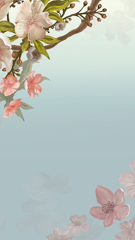 Traditional sakura mobile wallpaper, aesthetic flower border background