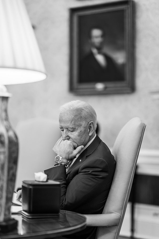 President Joe Biden listens during a weekly personnel meeting Thursday, Feb. 4, 2021, in the Oval Office of the White House