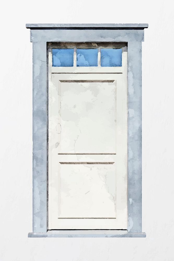 White entrance door clipart, watercolor interior illustration vector