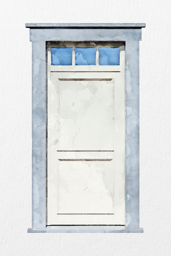 White entrance door clipart, watercolor interior illustration psd