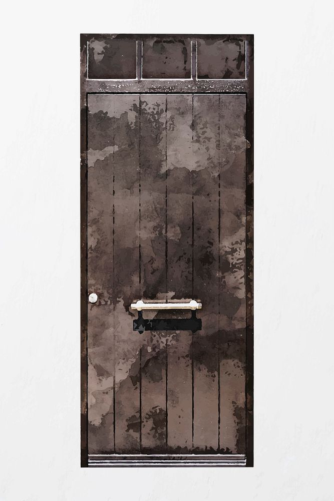 Brown watercolor door clipart, architecture illustration vector