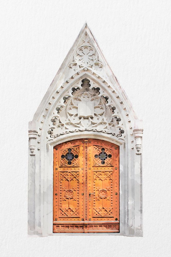 Gothic door clipart, church exterior design psd