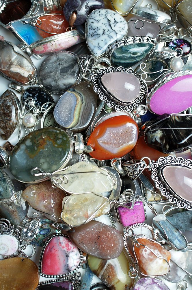 Bunch of colorful stone pendants. Free public domain CC0 image.