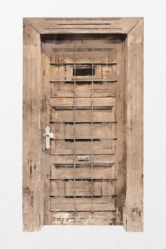 Watercolor security door clipart, old architecture psd