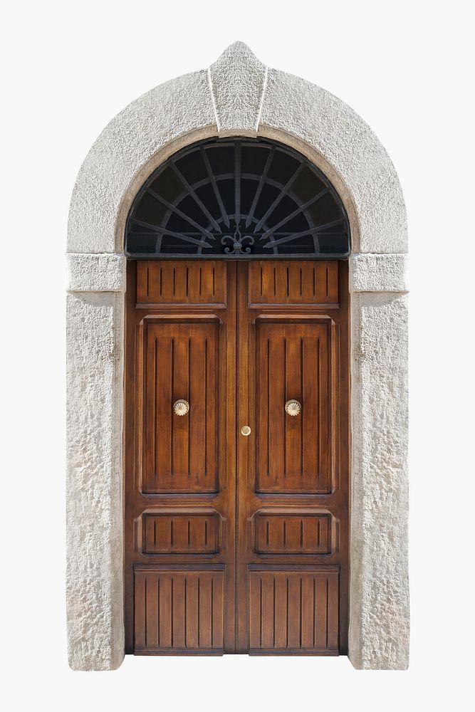 Wooden door clipart, barrel vault entrance psd