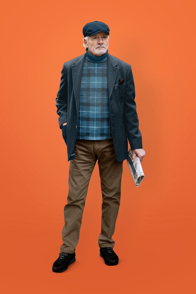 Senior stylish gentleman man, isolated on orange