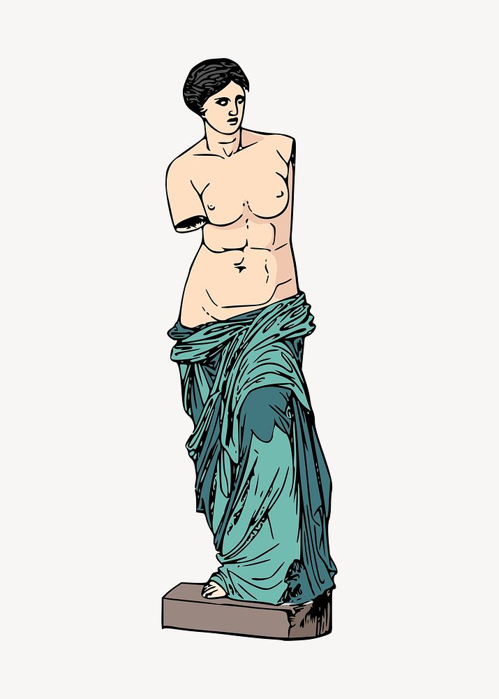 Nude Greek goddess statue clipart, vintage illustration psd