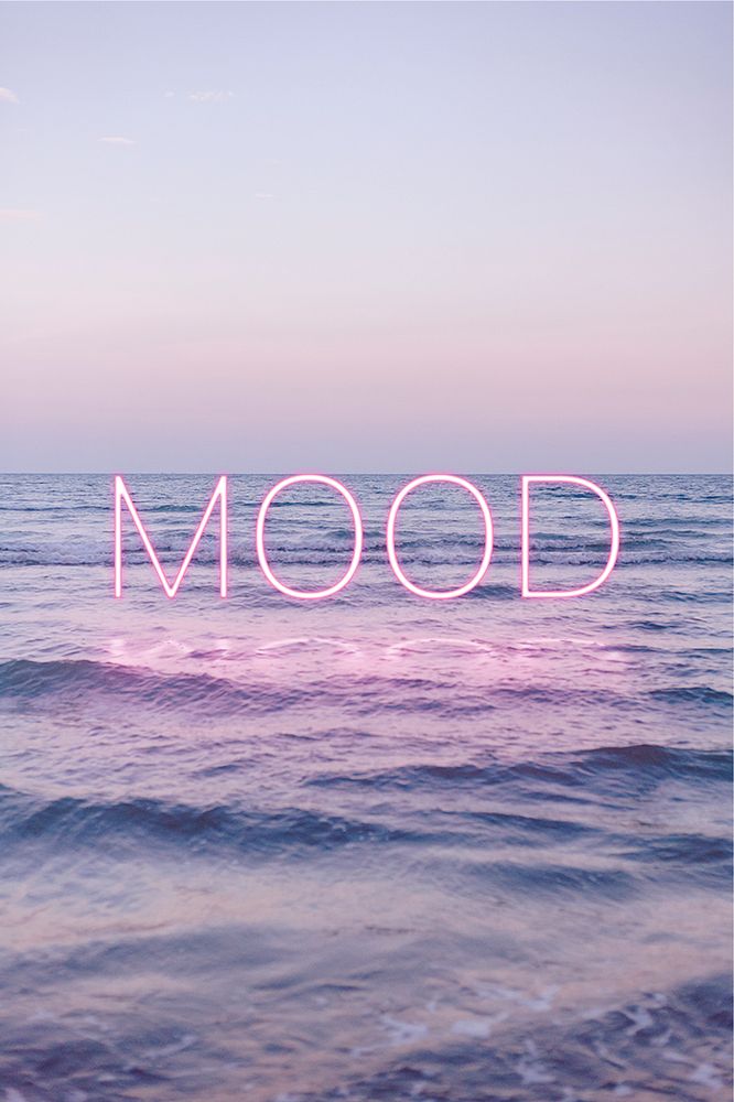 Mood pink psd neon word on ocean background