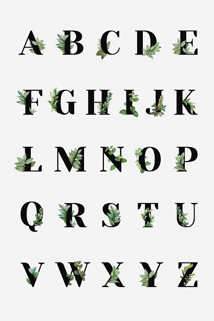 Botanical capital alphabet set vector