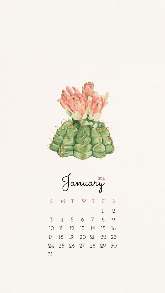 Calendar 2021 January editable template phone wallpaper psd 