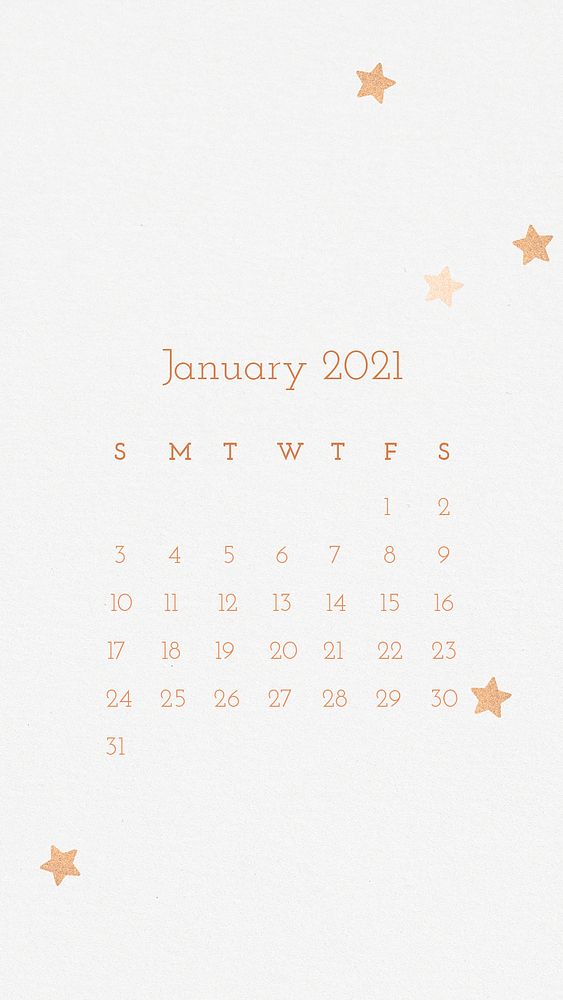 Calendar 2021 January editable template psd phone wallpaper 