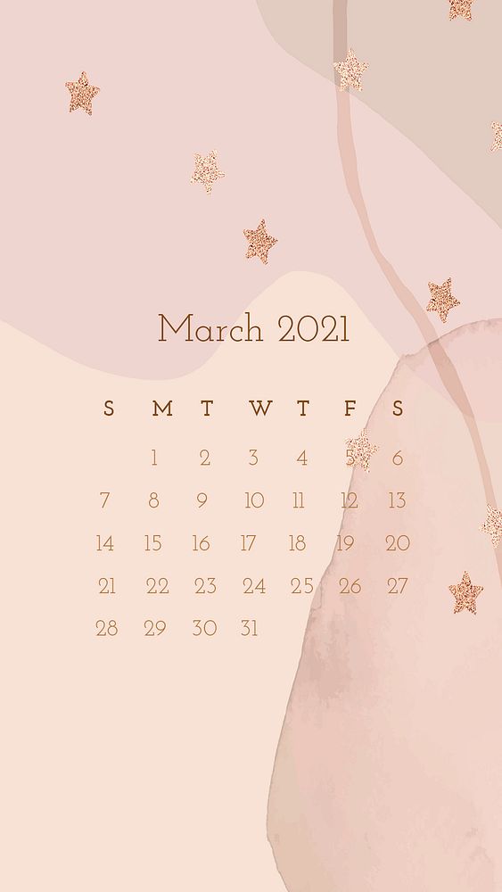 Calendar 2021 March editable template phone wallpaper psd cute pattern