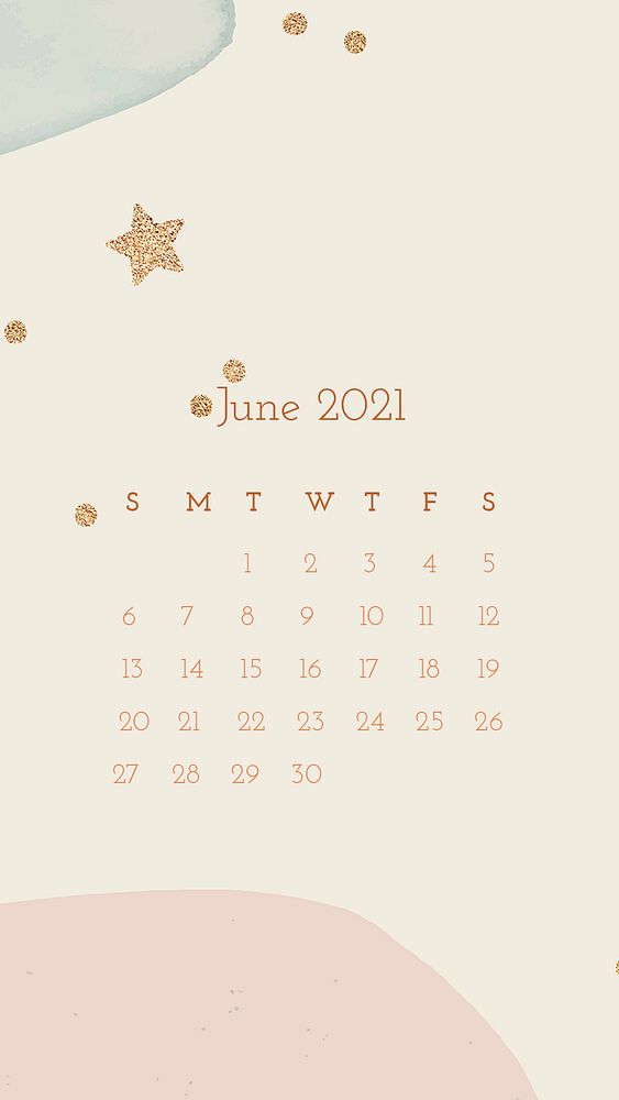 Calendar 2021 June editable template phone wallpaper psd cute pattern