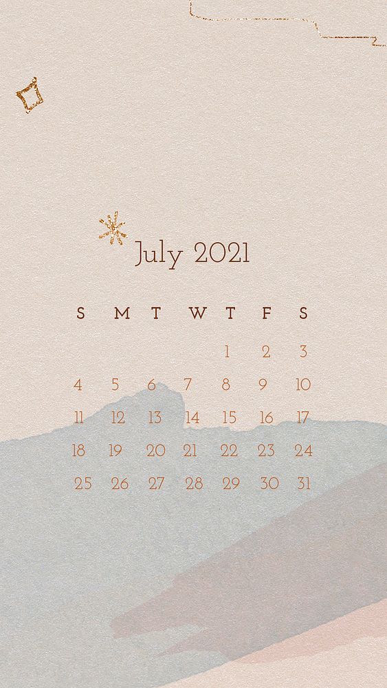 Calendar 2021 July editable template phone wallpaper psd 
