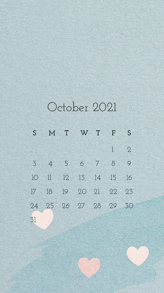 Calendar 2021 October editable template phone wallpaper psd cute pattern