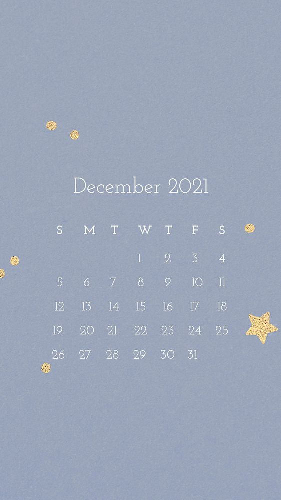 Calendar 2021 December editable template phone wallpaper psd cute pattern 