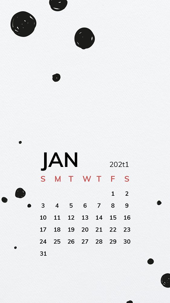 Calendar 2021 January printable template phone wallpaper psd 
