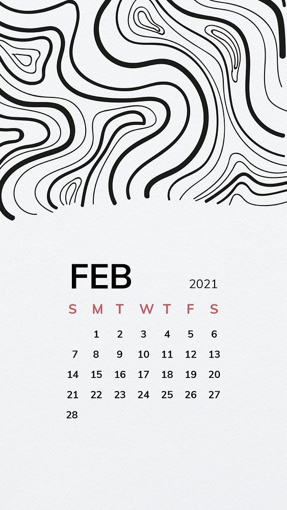 Calendar 2021 February printable template phone wallpaper psd