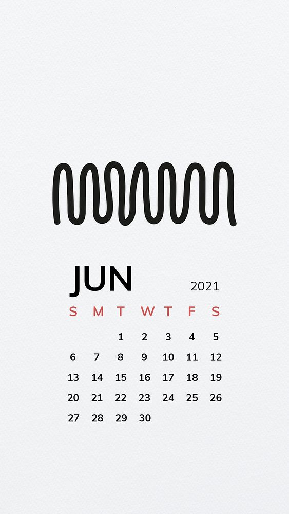 Calendar 2021 June printable template phone wallpaper psd with black line pattern