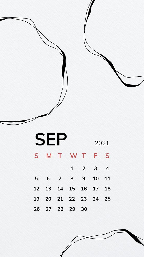 Calendar 2021 September printable template phone wallpaper psd with black pattern