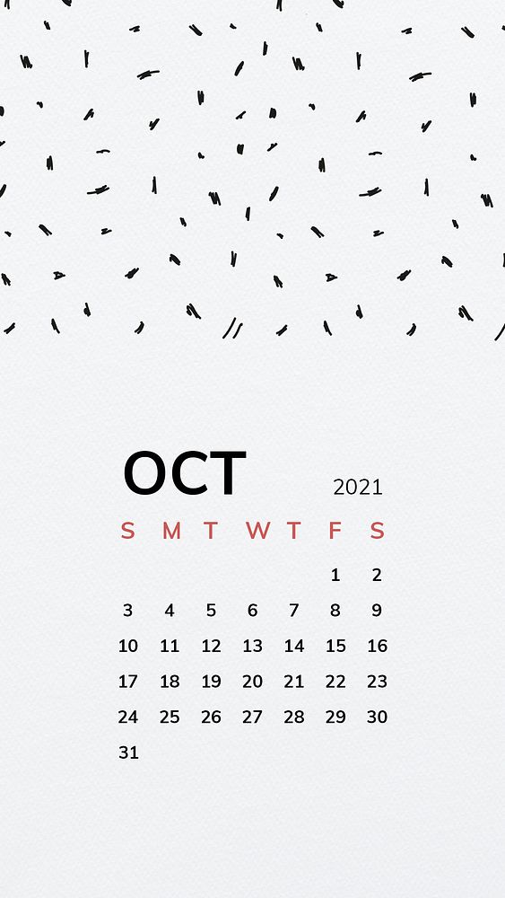 Calendar 2021 October printable template phone wallpaper psd with black pattern