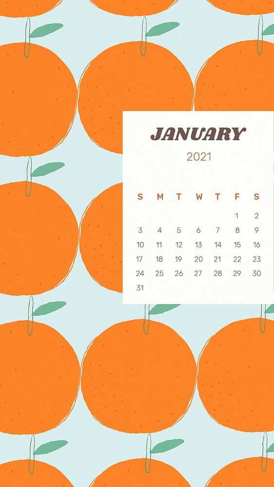 Calendar 2021 January printable psd template with cute orange background