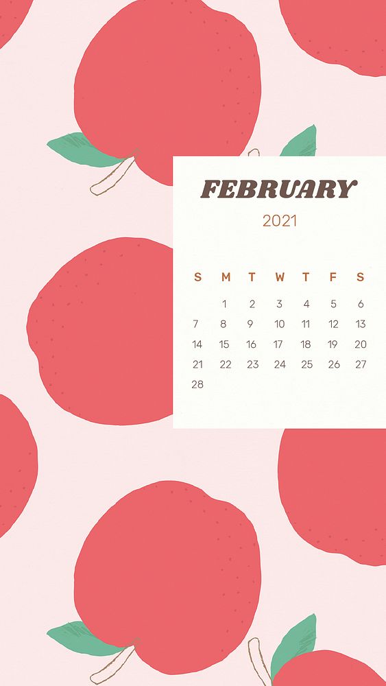Calendar 2021 February printable psd template cute apple 