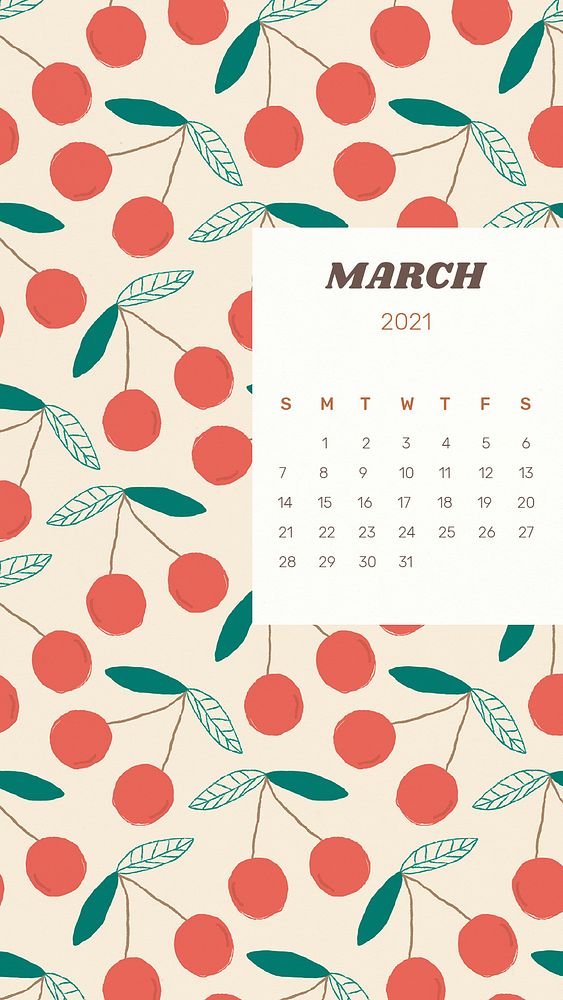 Calendar 2021 March printable psd template cute fruits