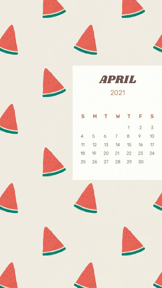 Calendar 2021 April printable psd template cute watermelon background