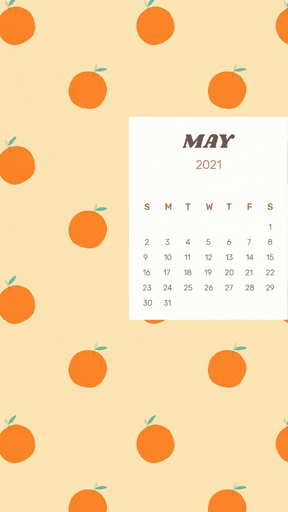 Calendar 2021 May printable psd template with cute orange background