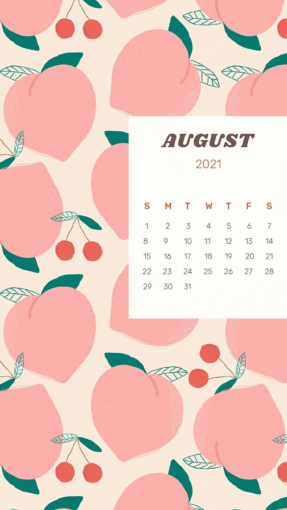 Calendar 2021 August printable template psd with cute pinky peach background
