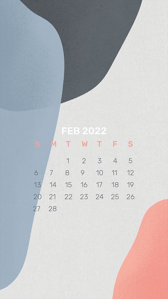 Abstract February 2022 calendar template, monthly planner, mobile wallpaper psd